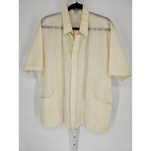 Tesoro's Men's Cream Short Sleeve Polyester Button Down Collared Shirt Size XL